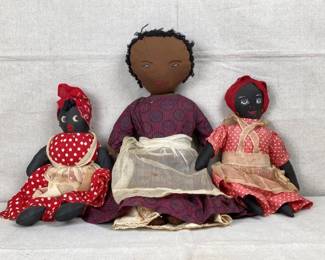 Three American Folk Art Black Cloth Dolls