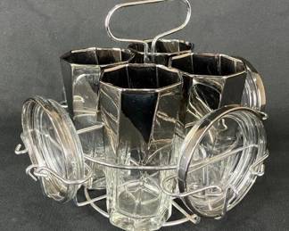Mid Century Modern Queens Lustre Glasses, Coasters, and Caddy