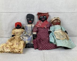 Four American Folk Art Black Cloth Dolls