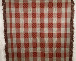 Red and Tan Woven Coverlet with Fringe