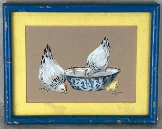 Hen and Chick Gouache Painting