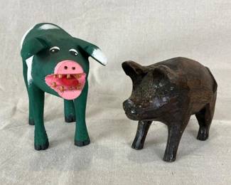 Folk Art Carved Wood Pig Sculptures