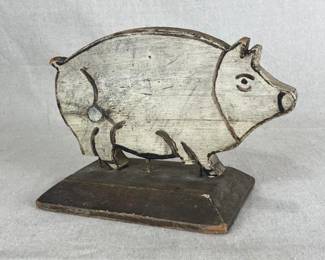 Folk Art Painted Wood Pig