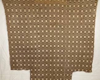 Brown and Tan Woven Coverlet with Geometric Pattern