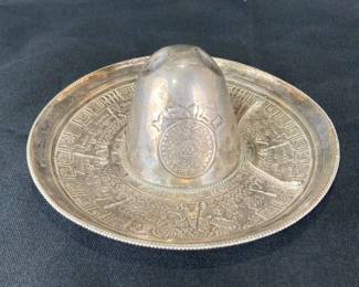 Sterling Silver Mayan Motif Sombrero Jewelry Tray, Mexico
