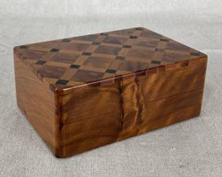 Geometric Inlaid Burl Wood Box