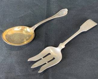 Sterling Silver Porter Blanchard Large Serving Fork and Silver Gilt Spoon