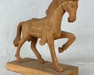 Folk Art Western Equestrian Wood Sculpture