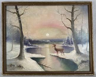 Stag and Landscape Oil Painting