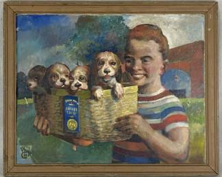 Phil Cook, Boy and Puppies, Early 20th Century