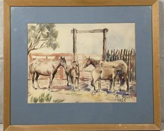 Paul Brewer Horses Watercolor, 1953
