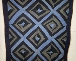 American “Strip Quilt” in Blue Fabrics