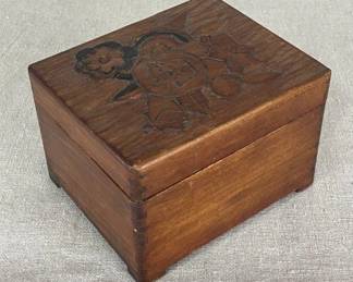 Hand-Carved Folk Art Wooden Box