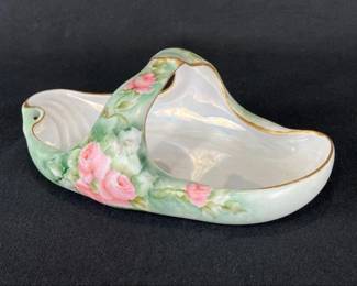 Limoges Porcelain Hand-Painted Floral Basket Dish