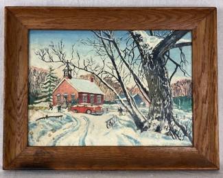 N. Skidmore, Bringing in the Christmas Tree, Oil Painting