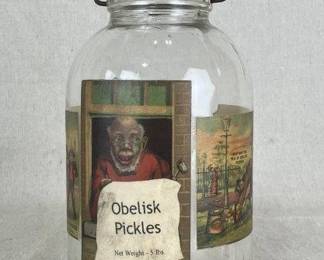 Black Americana "Obelisk Pickles" Glass Jar