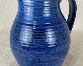 Studio Pottery Blue Ring Stoneware Pitcher
