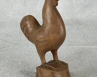 Folk Art Rooster Carved Wood Sculpture