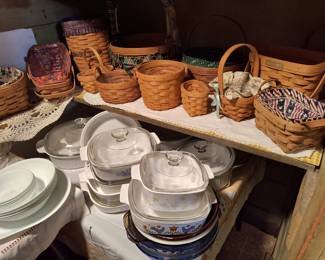 Longaberger baskets and Corning dishes