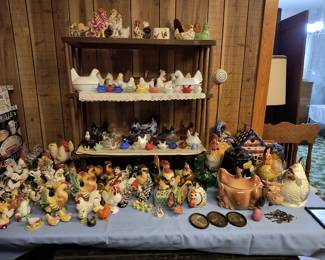 Chicken collection and antique cookie jars