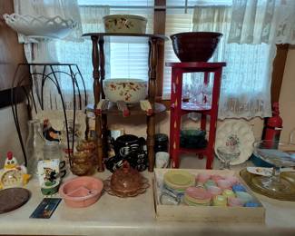 Jewel tea dishes, chicken tea pot set, misc dishes