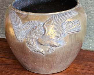 Antique Large Brass Jardiniere Planter with Eagle Relief Engraved Bucket 12” (Heavy)!