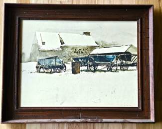 Andrew Wyeth (American 20th Century) “Rural Holiday” Lithograph Print Framed - Farm Winter Scene 25x20