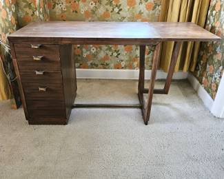 Drexel Mid Century Modern Expanding Desk – 4 Drawers Brass Pulls Vintage MCM