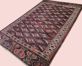 Lot #7 - Antique Persian Baluch Tribal Rug 6’4” x 10’3” Handwoven Wool Geometric Carpet