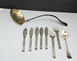 Random Assortment of Sterling Flatware - Large and small Ladle, Appetizer Knives, Forks and Spoon - 485g