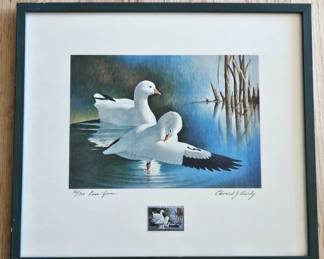 1970-71 Edward J. Bierly Signed 1st Edition Federal Duck Stamp Print Ross' Geese with Stamp Limited Edition