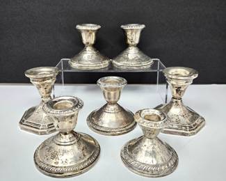 lot of Seven Sterling Candle Stick Holders - All Weighted