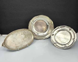 Lot #20 - Sterling! Lot of Three Sterling Plates & Bowls - Engraving seen - 832g