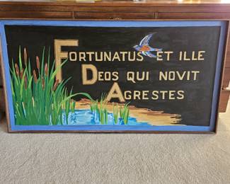 Fun Large Painted Sign Found on Homeowner's Land (Latin) "Fortunate is He Who Knows the Gods of the Countryside".