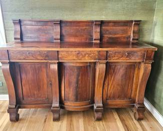 Lot #4 - Antique Empire Mahogany Sideboard Credenza Buffet 19th Century Burled Wood w/ Keys