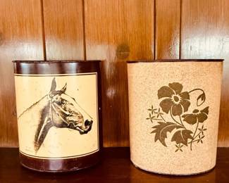 Vintage C.W. Andersen Horse Portrait Wastebasket Cork Container Floral Design