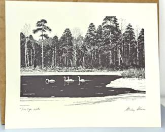 Stanley Stearns Signed Limited Edition Print "Open Water" 1971 Swans 67/190 - 17x14 Unframed