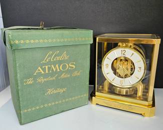 Jaeger-LeCoultre Atmos Heritage Clock w/ Original Box – Perpetual Motion Gilt Brass, c. 1950s