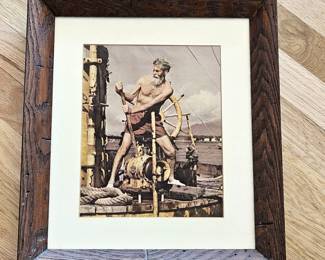 Vintage Offset Lithograph Nautical Maritime Print Framed 14.5"x16.5"