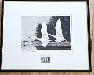 1966-67 Stanley Stearns “Whistling Swans” Federal Duck Stamp Print Signed Lithograph #287/300