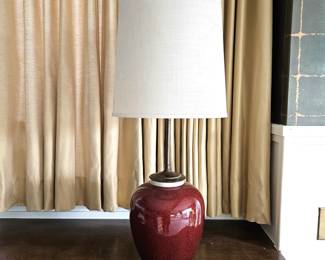 Antique Chinese Plum Glaze Porcelain Vase - Made into a Lamp - c.1850 Oxblood Sang de Boeuf 31" Tall