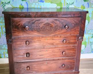 Antique Mahogany Empire Dresser – 4 Drawer Chest with Keyholes, 43"x21"x39"H