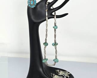 Lot of Silver Jewelry Including Sterling Earrings, Necklace and Turquoise Ring