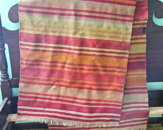 Vintage Handwoven Wool Runner Rug 34" x 10’ Southwest Zapotec / Navajo Style Striped