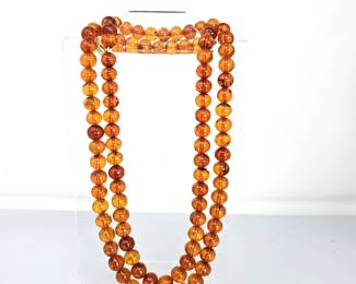 Vintage 44" Natural Amber Bead Necklace Cognac Honey Baltic Style Long Strand