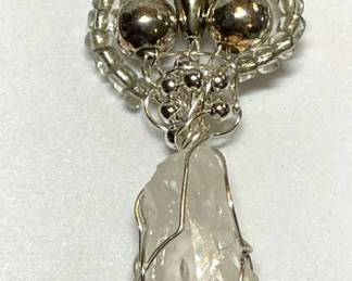 Crystal Beadwork Pendant On Sterling Chain