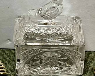 Glass Lidded Trinket Box With Gold Tone Earrings