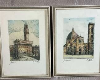 Vintage Lithos of Famous Landmarks in Florence, Italy
