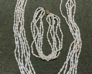 Rice Pearl MultiStrand Necklace Bracelet