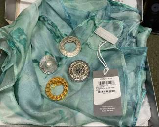 Nordstrom Blue Earth Glow Silk Scarf Assorted Scarf Clips